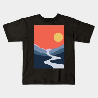 Minimalist Sunset at The Mountains Graphic Illustration Kids T-Shirt